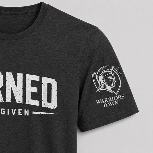 Black Warriors Dawn T-shirt with distressed white Earned Not Given front design, American flag on right sleeve and Warriors Dawn logo on left sleeve.