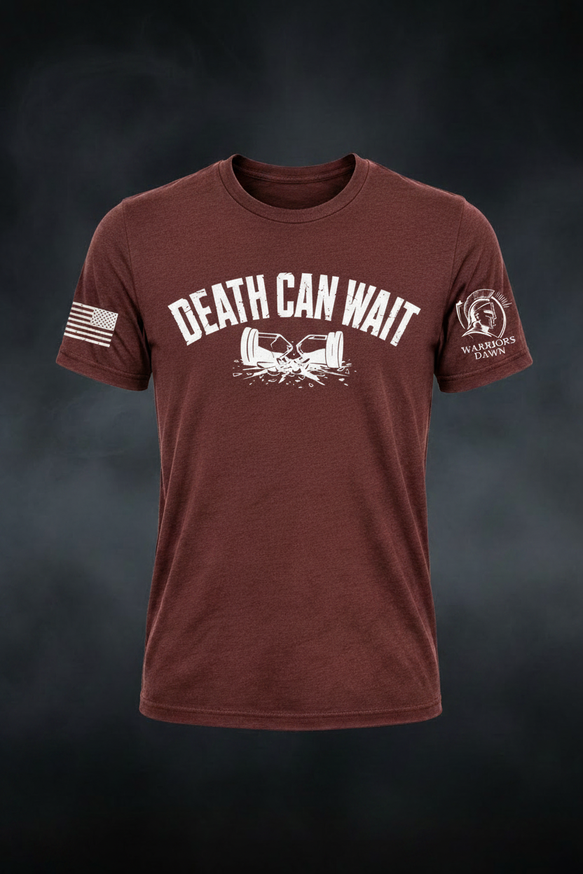 Death Can Wait Logo on Red Shirt