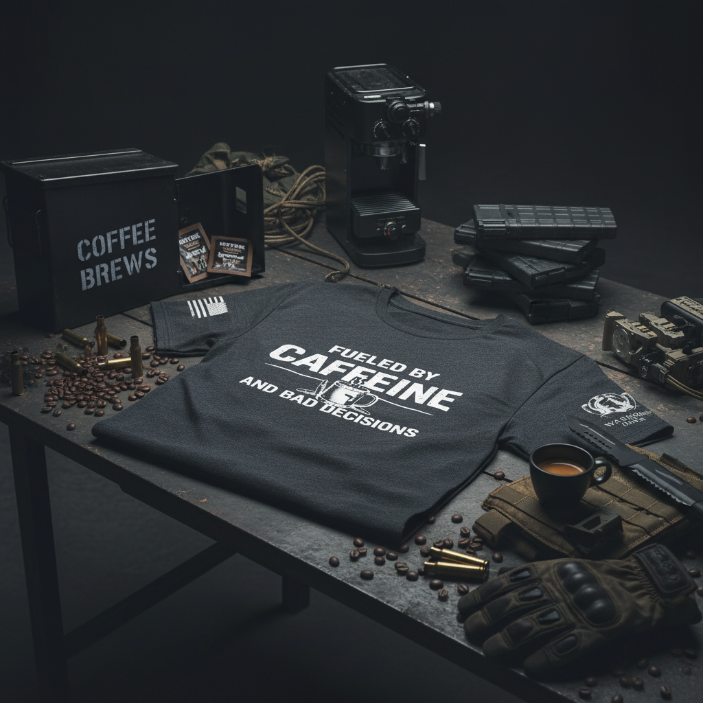 Shirt in coffee and ammo setting